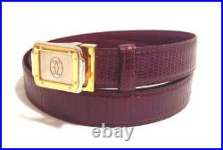Cartier Authentic Belt Bordeaux Leather Total Length 122cm Adjustable Width 3cm