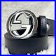 Exquisite Gucci Belt with Interlocking GG Decalogo Design in Silver and Black