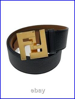 FENDI Belt Leather Black Gold Logo Buckle Men's width 1.5 length 39.5 inch Used