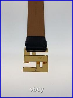FENDI Belt Leather Black Gold Logo Buckle Men's width 1.5 length 39.5 inch Used