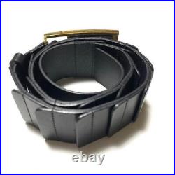 GUCCI Belt Black Leather Gold Color Buckle Length 90cm Waist 72-77cm Width 5cm