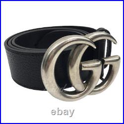 GUCCI Leather Double G Buckle Logo Belt Black Men's size 85 Length99cm Width4cm