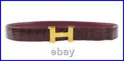 HERMES Authentic H Buckle Leather Belt Red Women's size Length 84cm Width 2.5cm