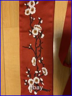 Japanese A670 Chinesehand Embroidered Belt Obi 73 Length 11 Width Plum Blossom R