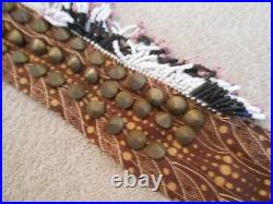 Vint. African Cloth/grommets Belt-37 Length Width 2 1/2 1 3/4 Fringe Beads