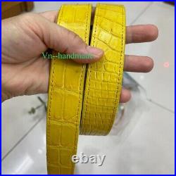 Yellow Men's Belt Genuine Crocodile Alligator Skin Leather Belt Handmade 3.5cmm
